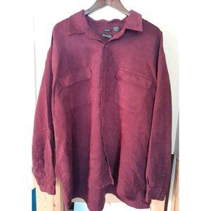 Mens Faux Suede Casual Retro Winter Button Down Shirt 3XL Pockets Burgundy